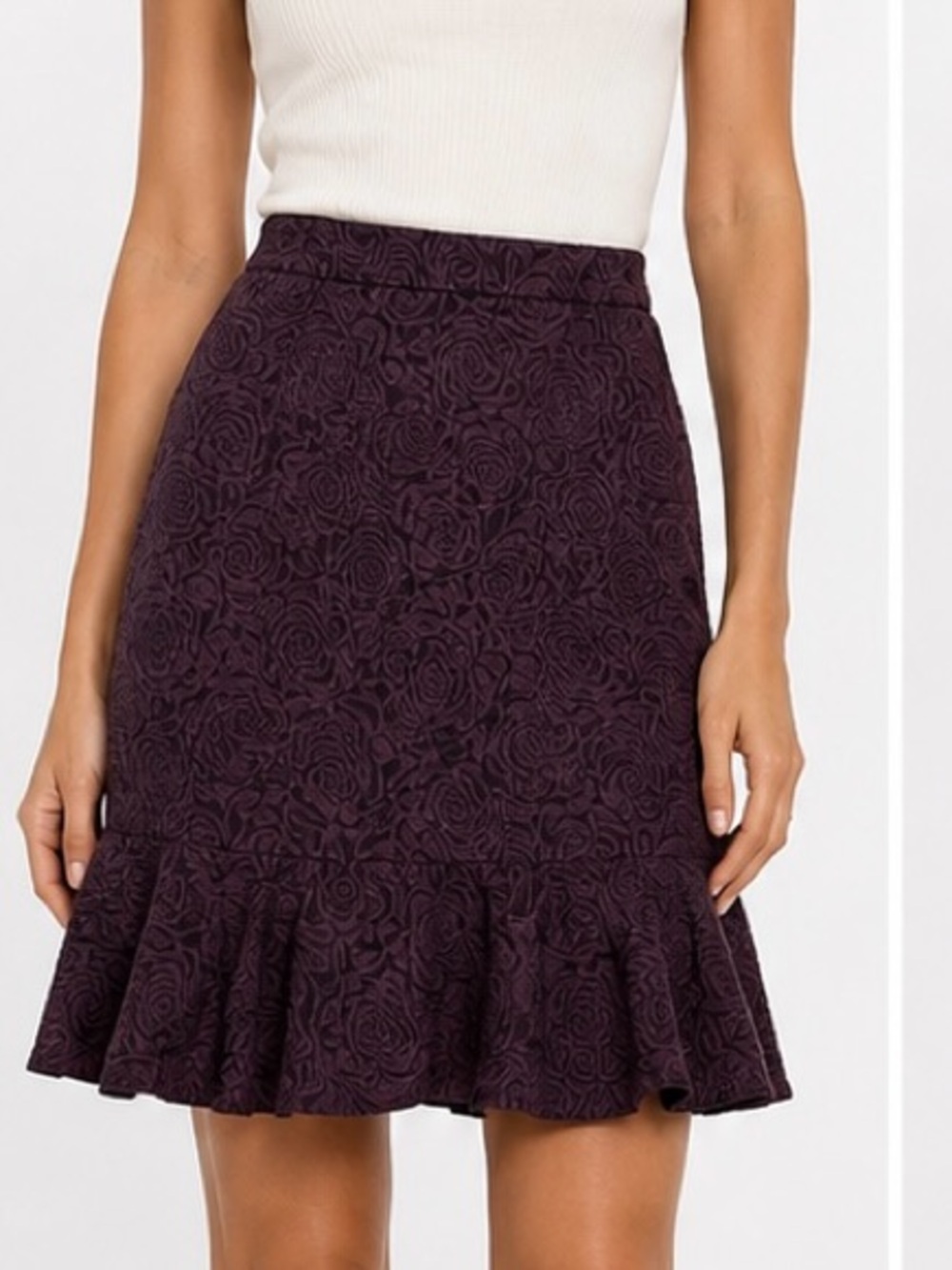 Marlowe made in Italy purple  Peplum Skirt Floral print  wool blend trumpet